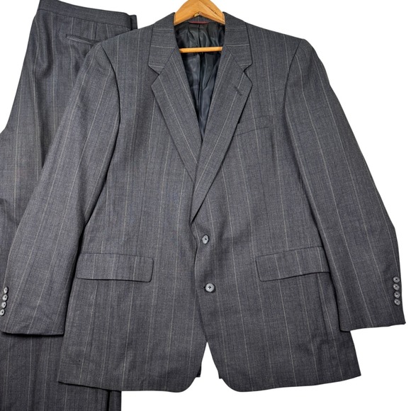 Vintage Hart Schaffner Marx Suit Mens 44L Pants 36x30 Grey Pinstripe Casual EUC